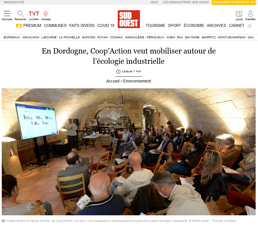 On parle de nous dans la presse | En Dordogne, Coop’actions veut mobiliser autour de l’écologie industrielle